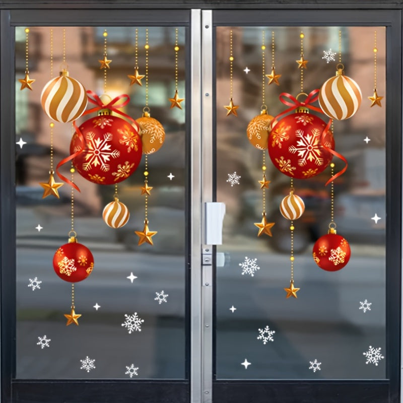 Christmas Window Clings Snowflakes Balls Stars Reusable PVC Easy Application