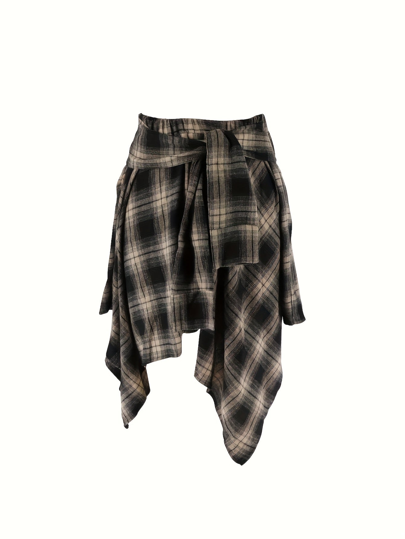 Plus Size Women’s Plaid Irregular Short Skirt Faux Two-Piece Casual Wear