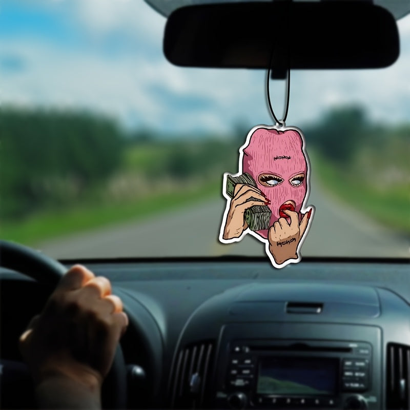 Pink Mask Car Air Freshener Hanging Decoration for Rearview Mirror