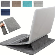 Leather Laptop Sleeve with Stand Water-Resistant for 13.3 and 14.1 Inch Notebooks Green Khaki Dark Grey Light Grey Navy Blue