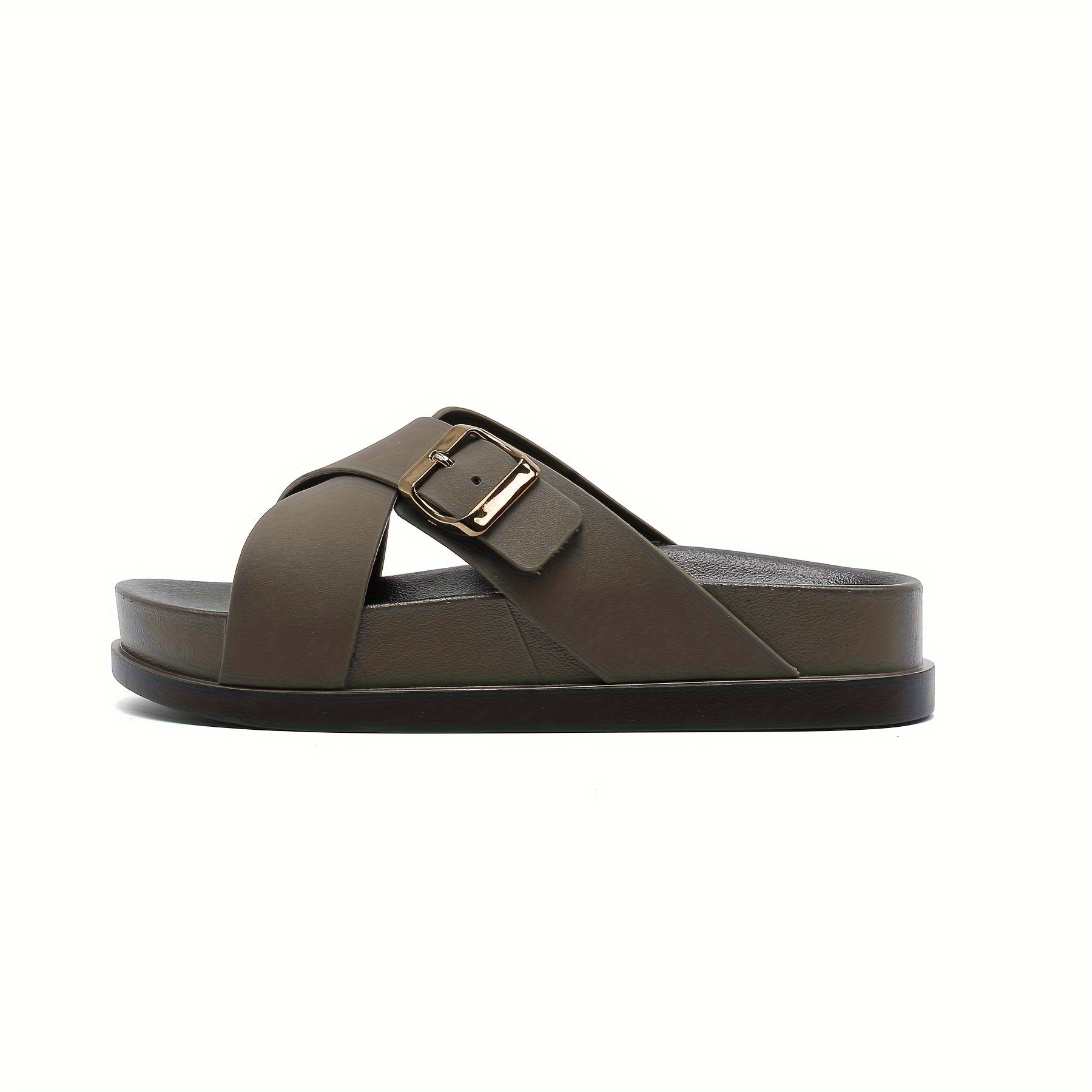 Women's Casual Slide Sandals Mid-Heel Cross Strap Open Toe Brown Black