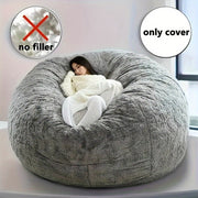 Black Plush Bean Bag Chair Cover Removable Zippered Slipcover for Living Room and Bedroom
