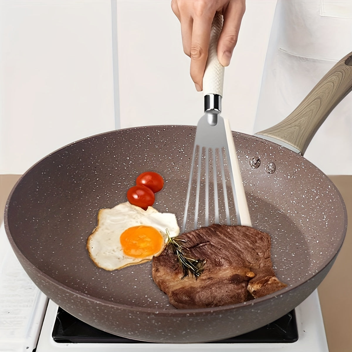 Non-Stick Aluminum Frying Pan with Wooden Handle Maifan Stone Coating Dishwasher Safe
