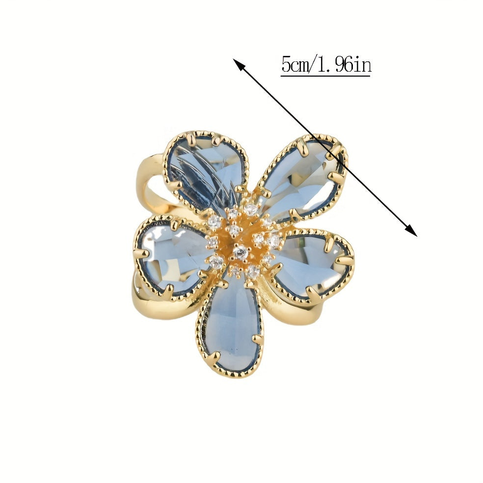 Broche de flor en tono dorado vintage con detalles de cristal para mujeres