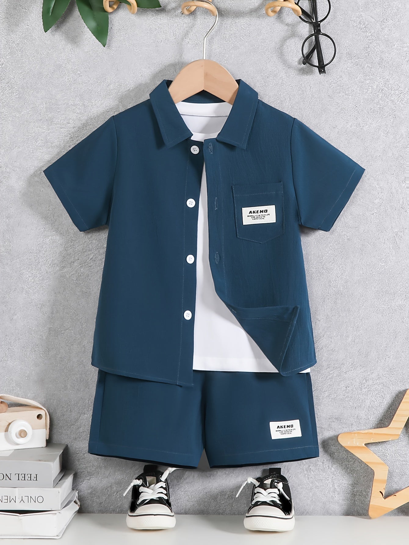 Kids' Summer Outfit Set Boys Short Sleeve Button-Down Shirt and Shorts Polyester Breathable Casual