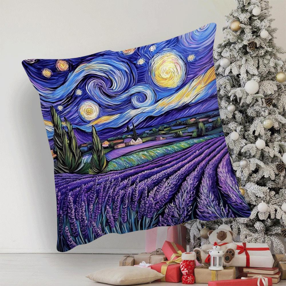 Starry Night Lavender Flannel Cushion Cover 45.72x45.72 cm Zippered Machine Washable