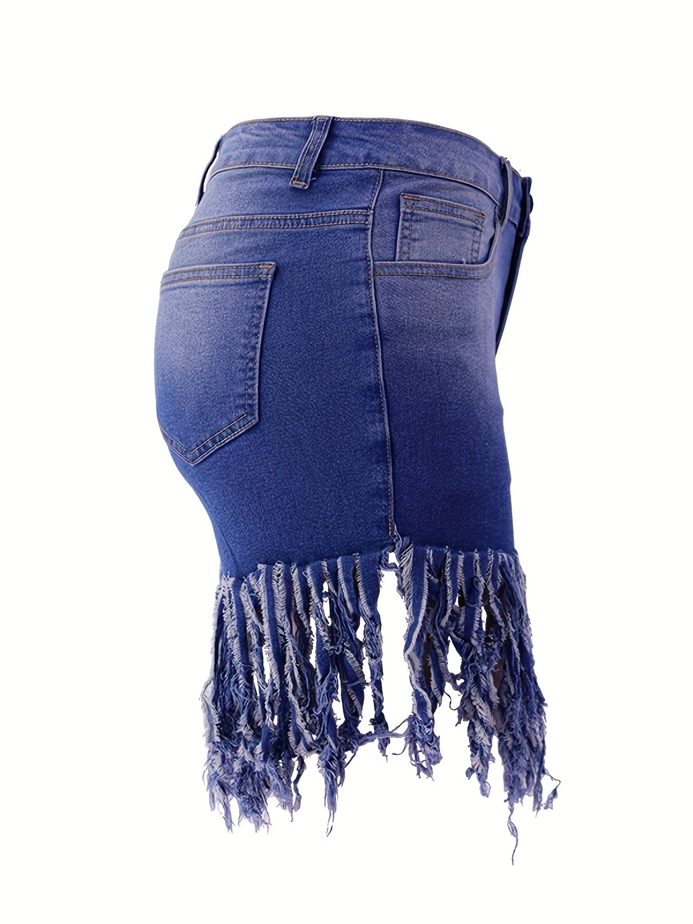Plus Size Women's Denim Shorts Elastic Button Fly Fringe Trim Casual denim shorts