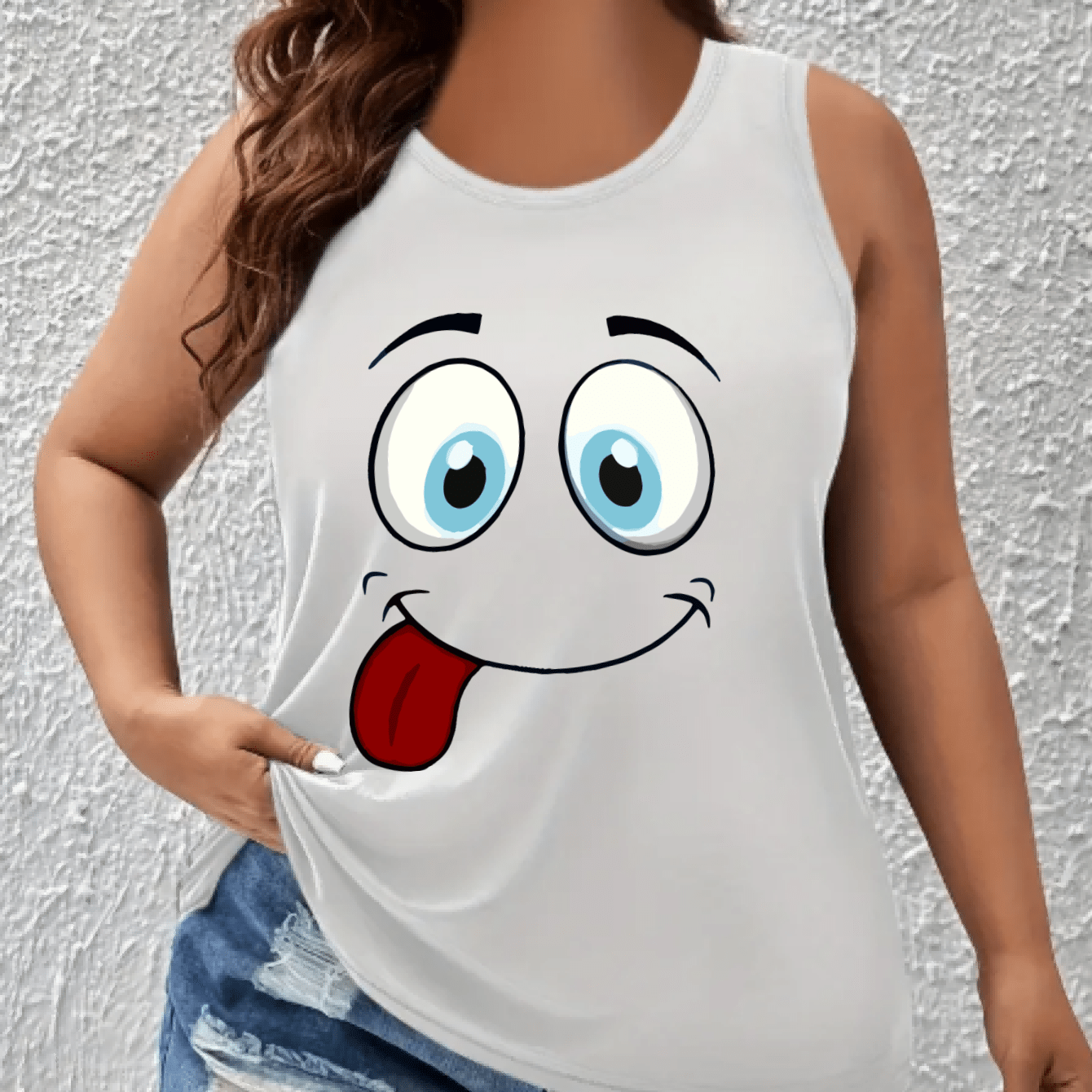 Women's Cartoon Print Off-Shoulder Vest Top Breathable Sleeveless Shirt