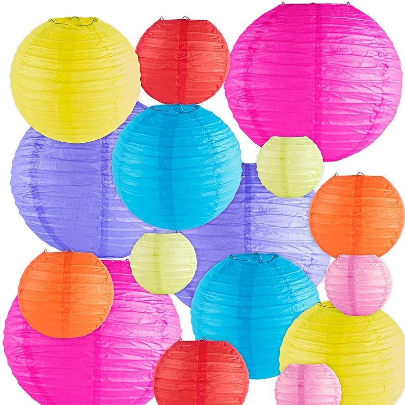 Set of Hanging Paper Lanterns in Various Colors for Party Decorations and Events