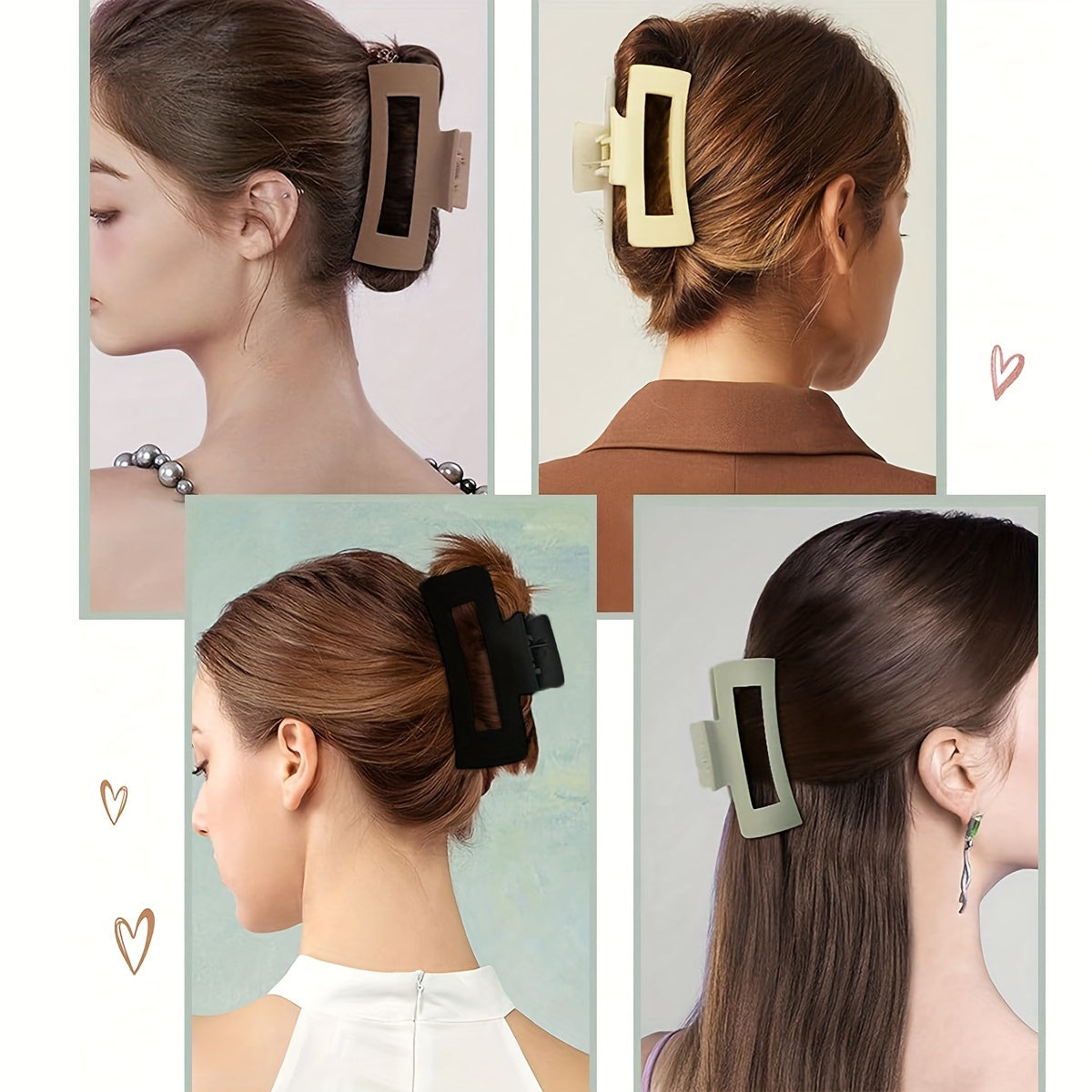 Set of 4 Women's Frosted Shark Hair Clips Large Oblong Minimalist PVC Stylish Accessories