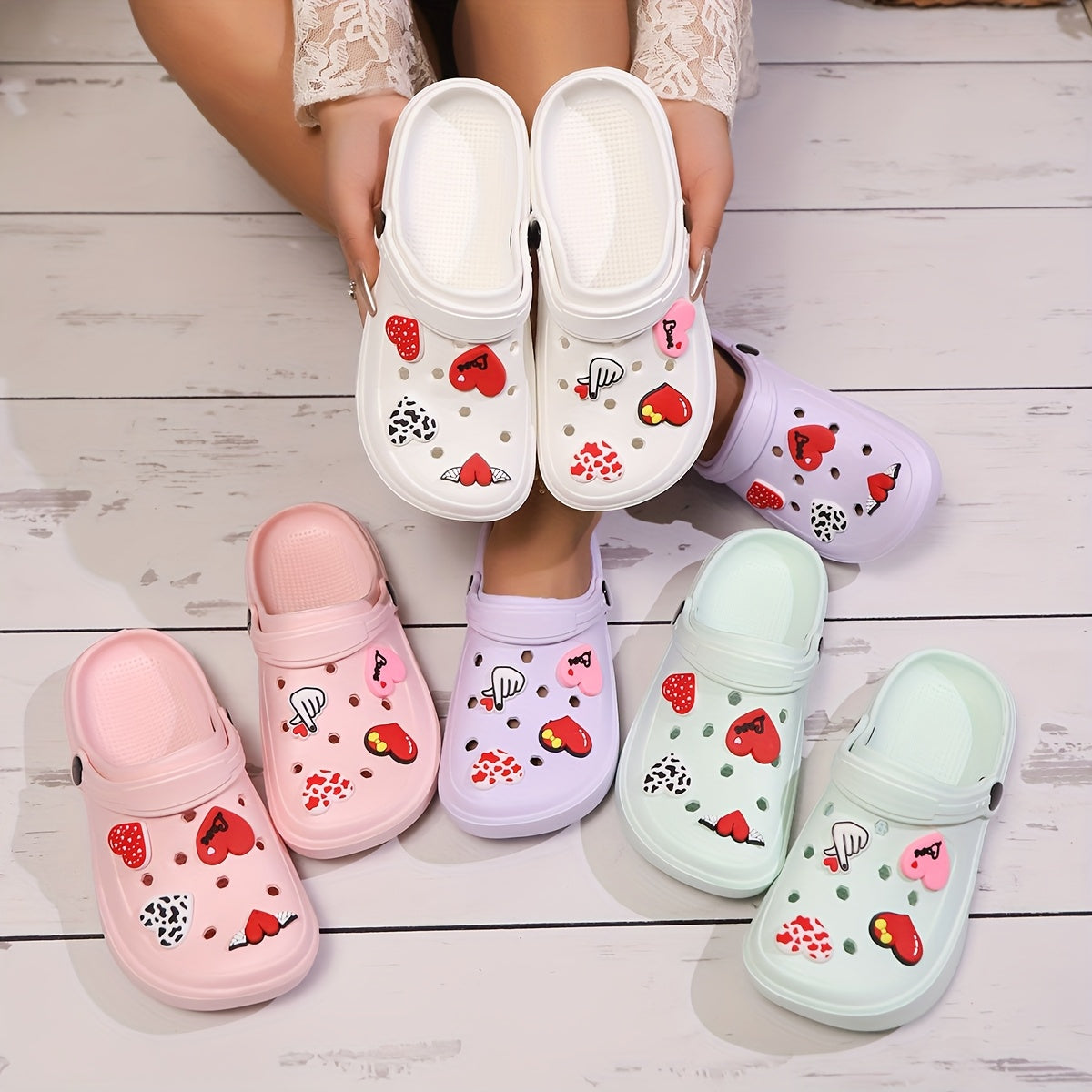 Women's Pink Heart Clogs Breathable EVA Summer Sandals