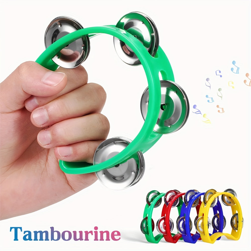 Vibrant Plastic Tambourine with 4 Bells for Kids and Adults Music Party Event