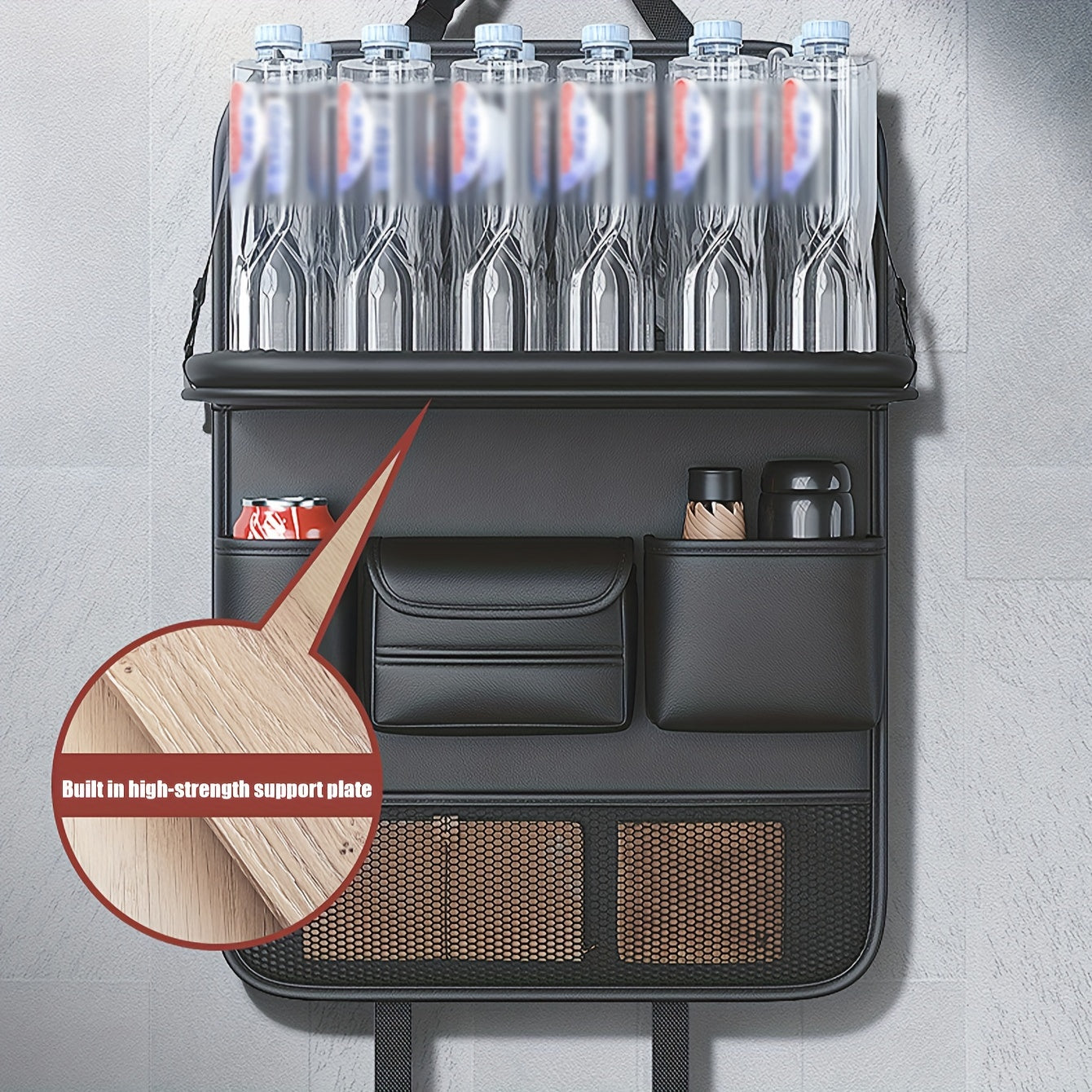 Car Back Seat Organizer Leather Storage Bag with Folding Table