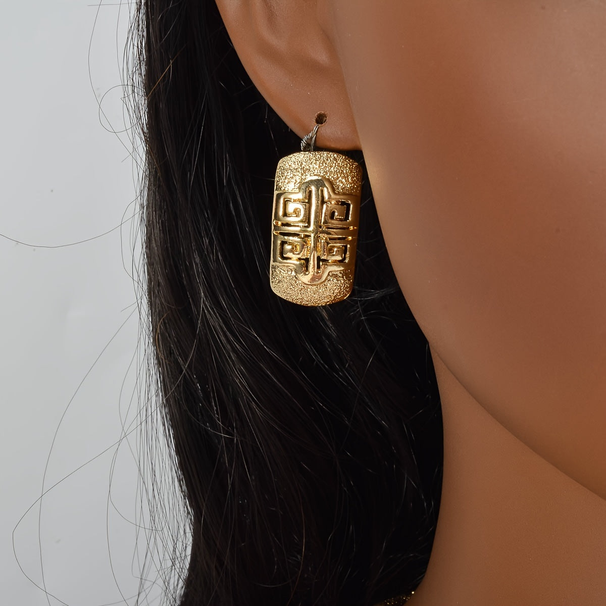 Women's Copper Jewelry Set with Necklace Bracelet Ring and Earrings Gold Textured Frosted Design