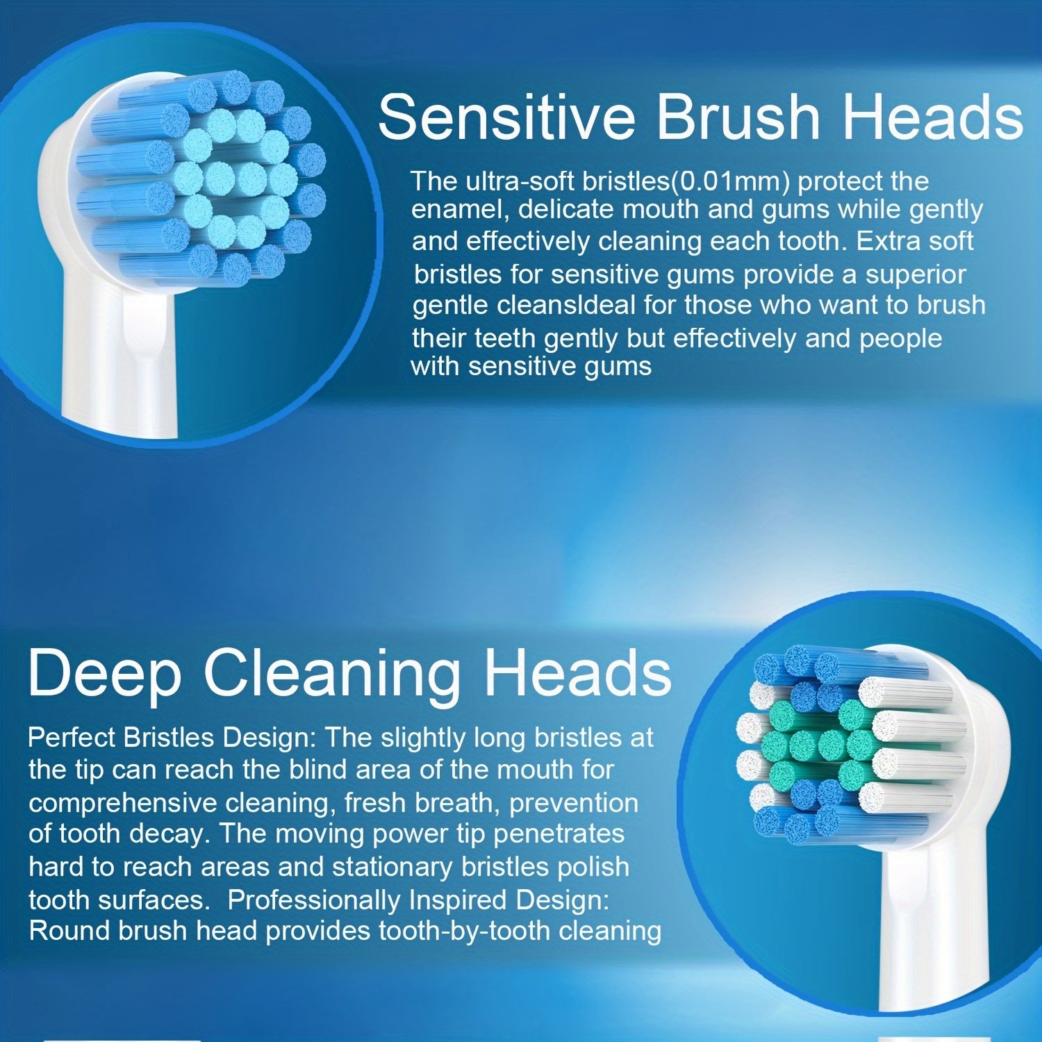 cabezales de cepillo de dientes de repuesto para cepillo de dientes eléctrico pack de 8 limpieza profunda sensible