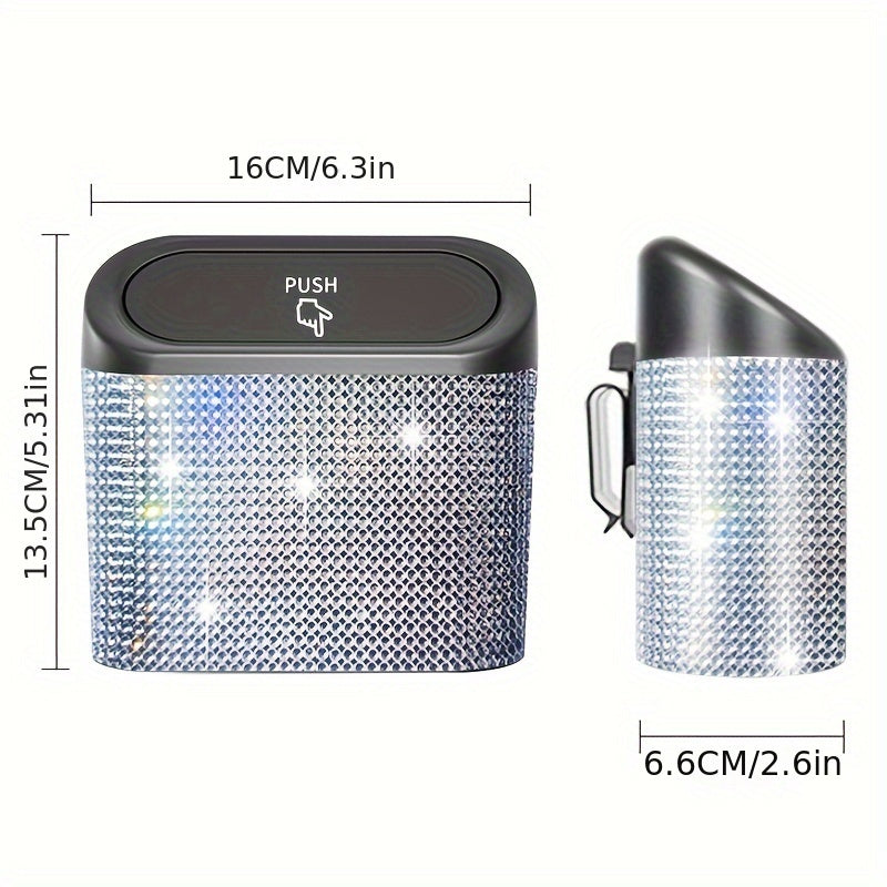 Car Interior Hanging Trash Can with Artificial Rhinestone Inlay Multi-Functional Storage