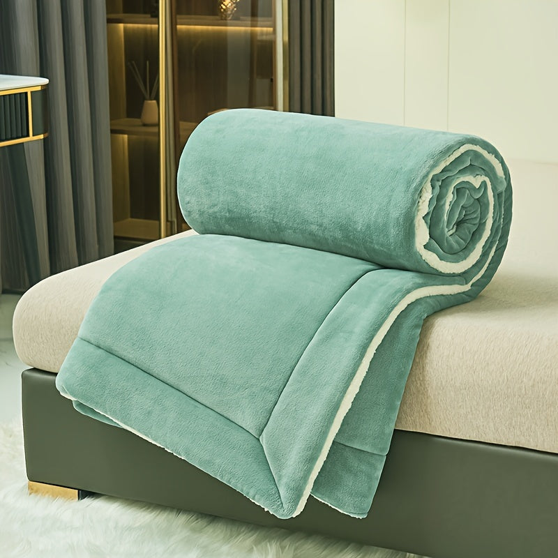 Green Matcha Fleece Blanket Double Layer Soft Throw for Bed or Sofa Water Washed Polyester