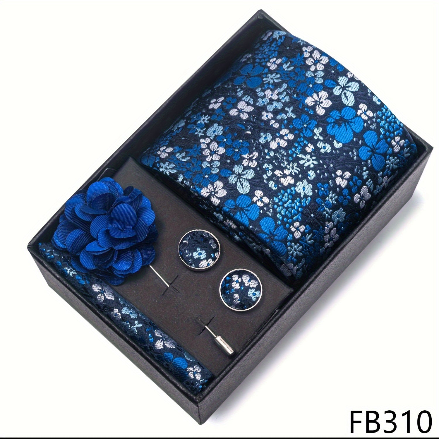 Men's Fashion Tie Set with Striped and Paisley Neckties, Pocket Square, Cufflinks, Lapel Pin in Gift Box for Business and Weddings