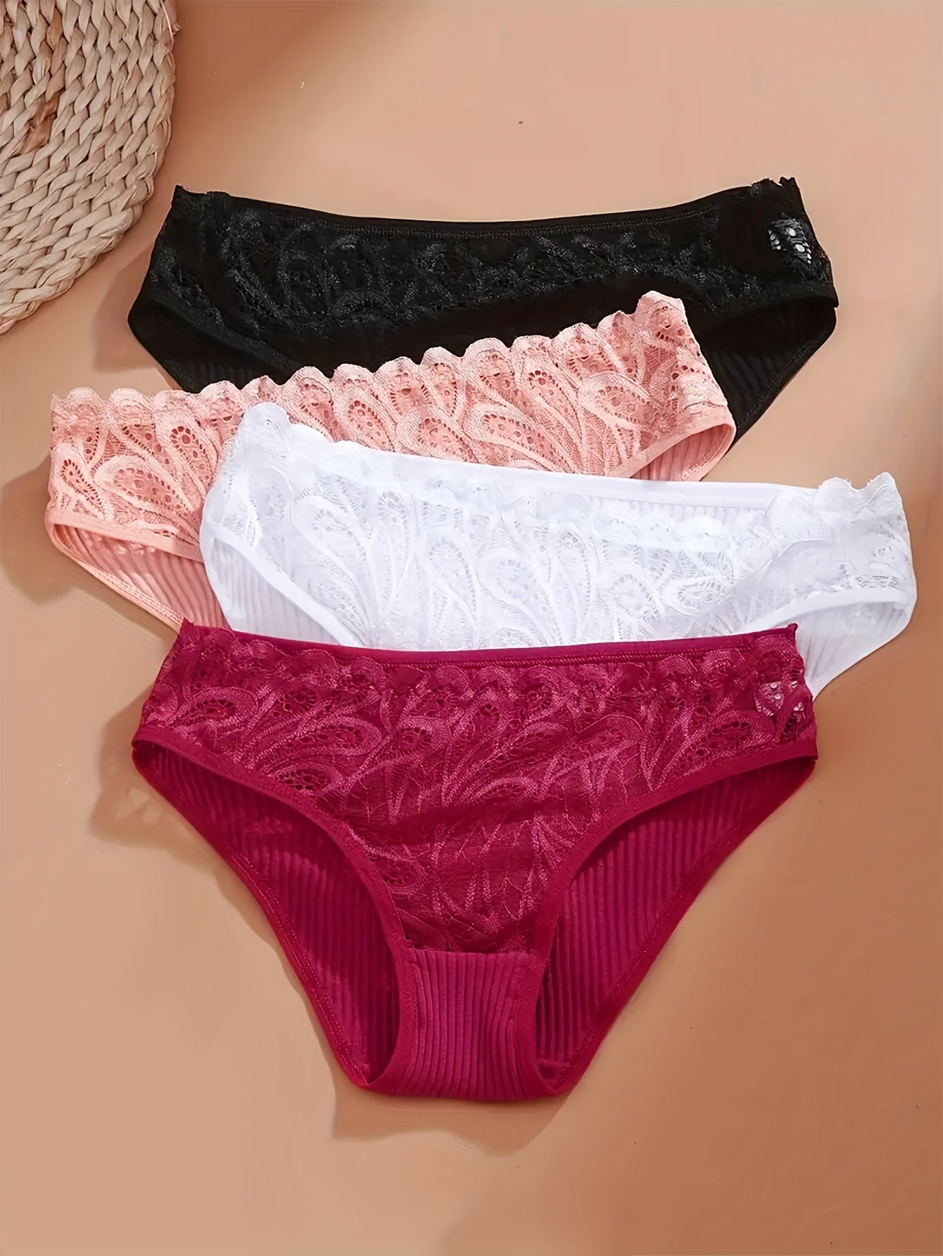 Women's Cotton Briefs 4-Pack with Lace Trim Breathable Solid Color Comfortable