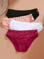 Women's Cotton Briefs 4-Pack with Lace Trim Breathable Solid Color Comfortable