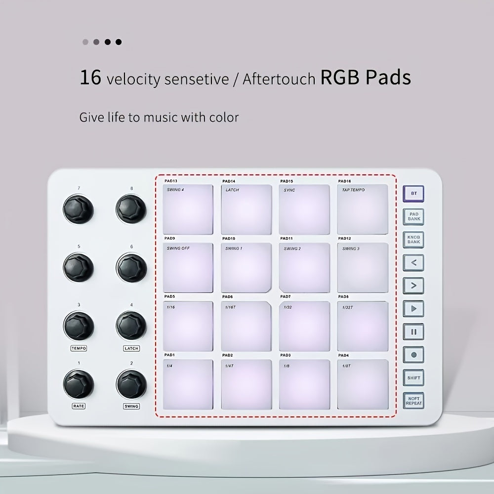 FF Bonfires Portativ MIDI Kontroller: 16 Baraban Padlari, 8 Boshqaruv Tugmalari, USB Quvvatlanadi, Qayta Zaryadlanadigan Batareya