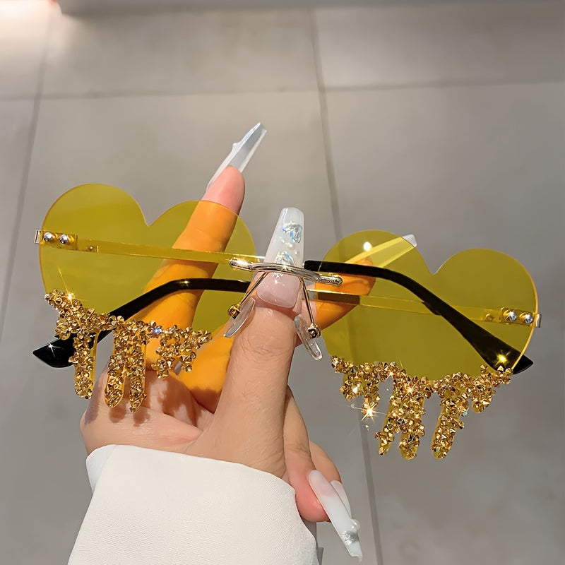 Women's Rimless Fashion Glasses with Rhinestones for Parties and Festivals