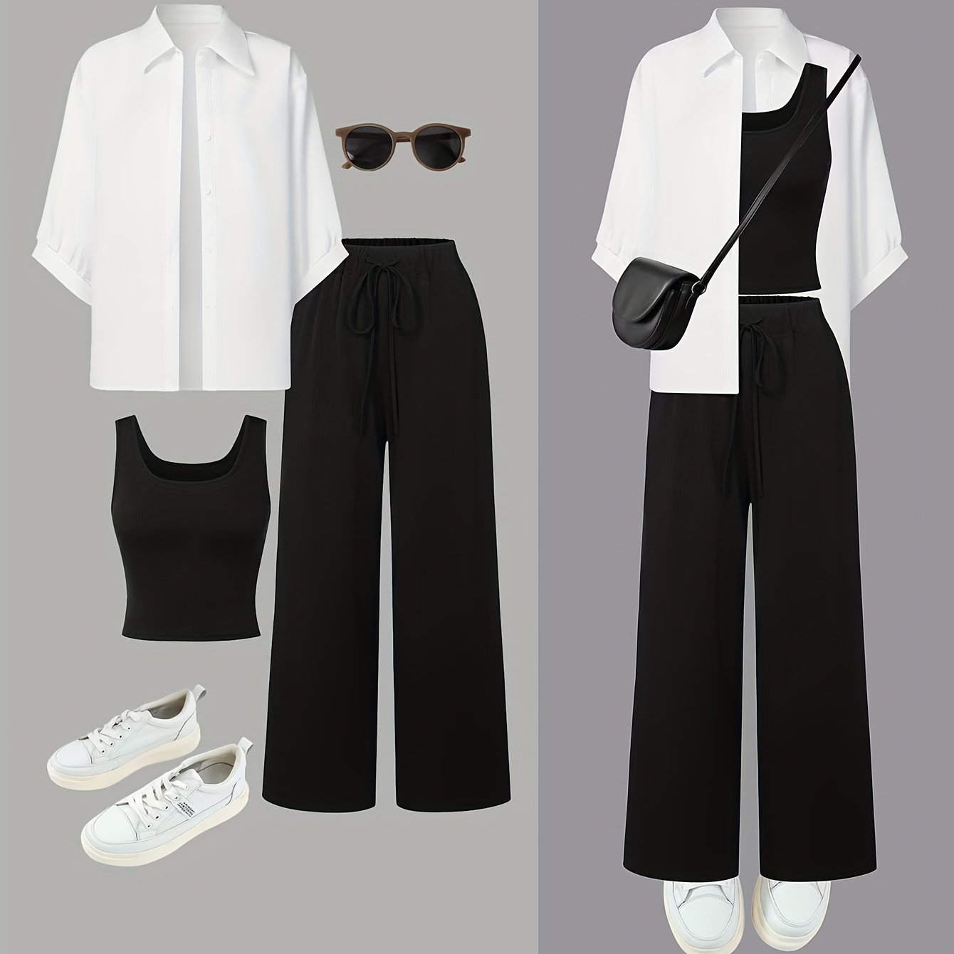 Женский комплект из 3 предметов: рубашка, топ и брюки однотонного цвета