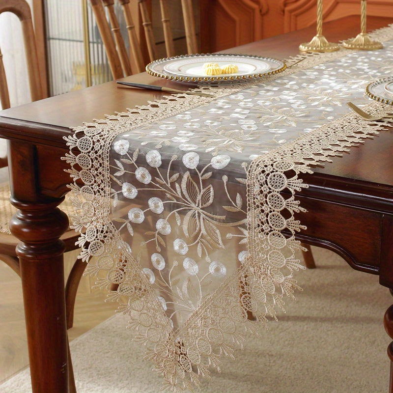 White Embroidered Organza Table Runner for Holiday Wedding Dining Decor