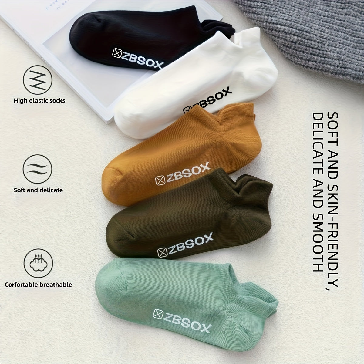 Men's Low-Cut Socks Breathable Anti-Odor Sweat-Absorbing Spring Summer