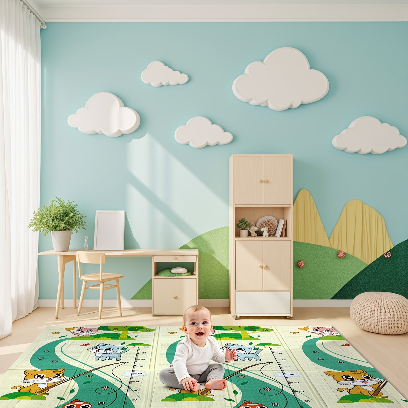 Экстра-Большой двусторонний игровой коврик водонепроницаемый, противоскользящий, с сумкой для переноски для детей