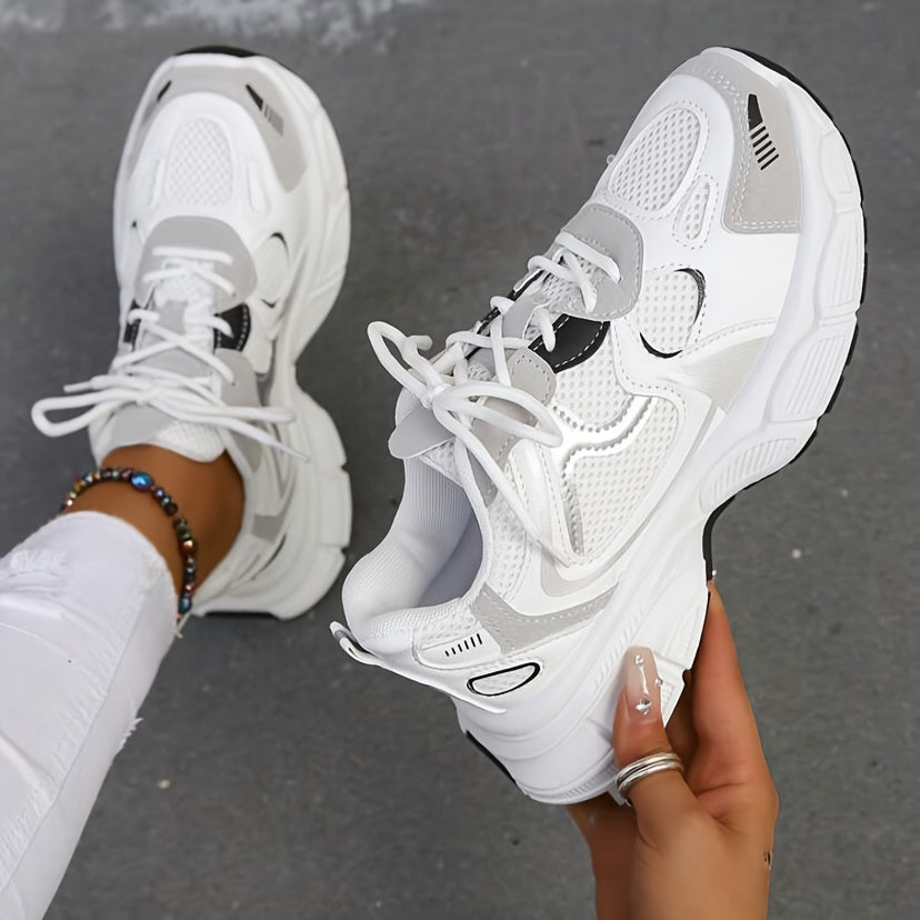 Women's Mesh Low Top Sneakers with Lace-Up Closure and Rubber Sole