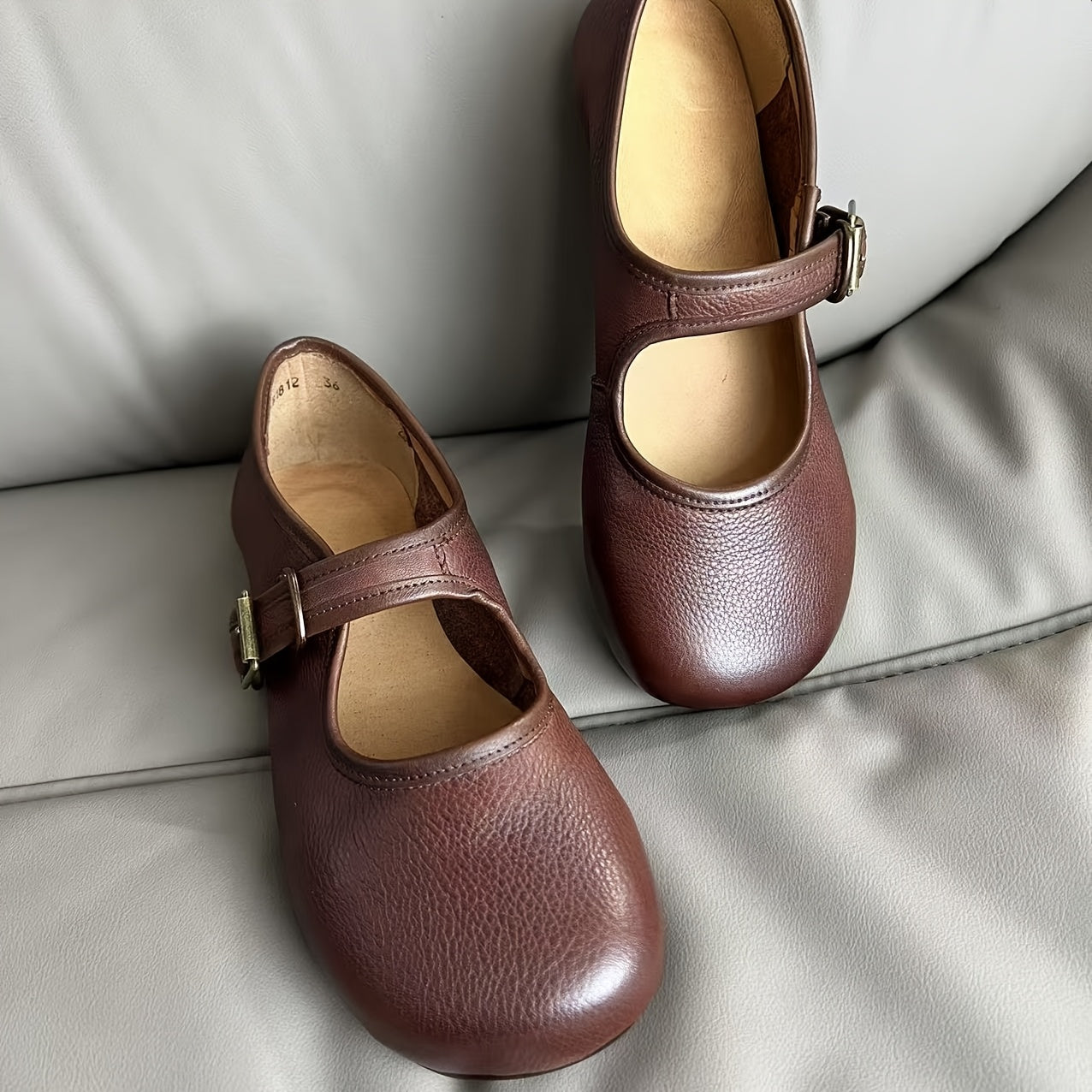 Women's Leather Mary Jane Flats Casual Shoes Adjustable Strap Lightweight