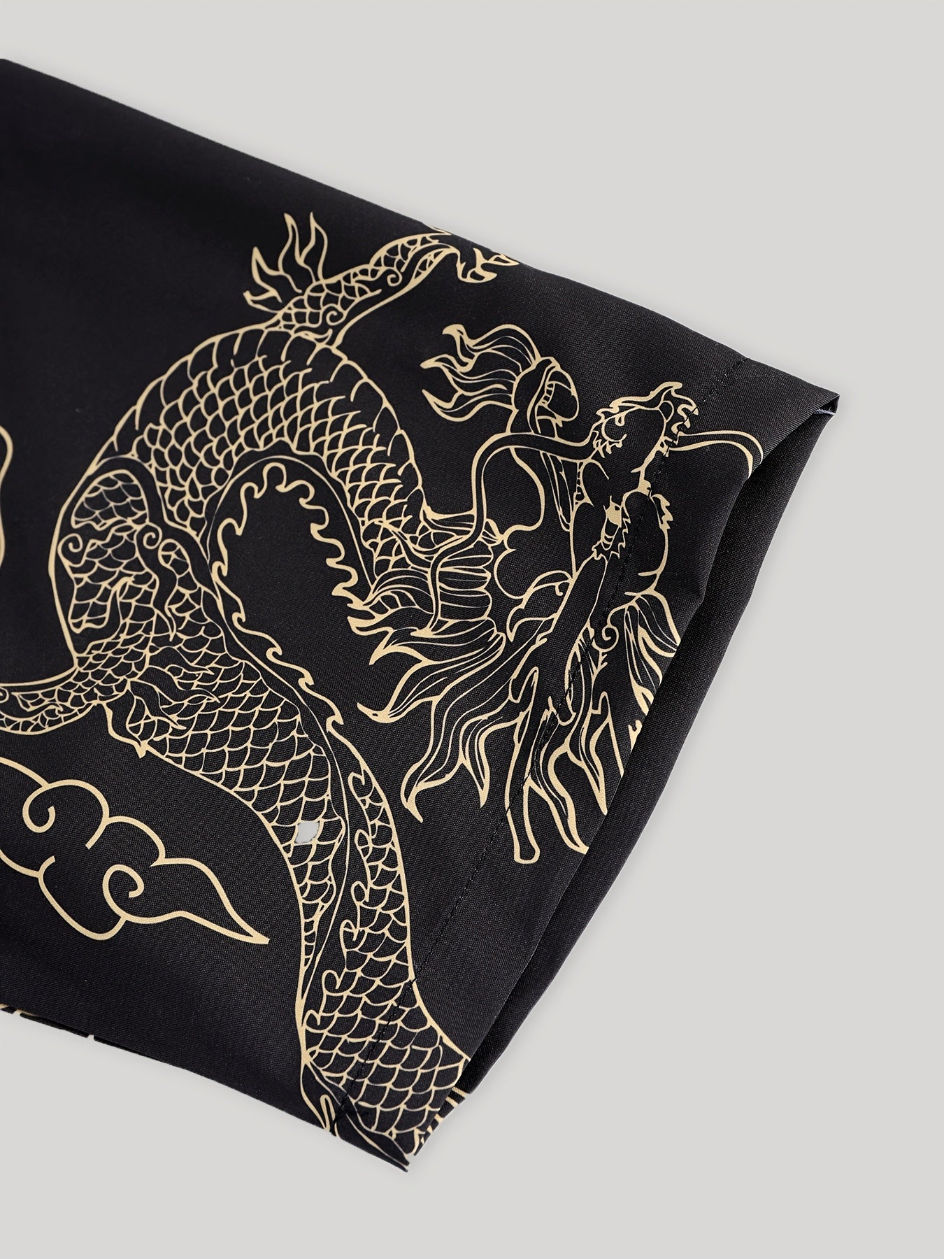 Men's Dragon Print Pajama Set Breathable Polyester Japanese-Inspired Casual Loungewear