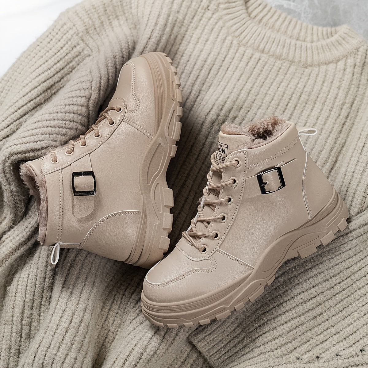 Women’s Winter Black and White Plush Slip-On Boots for Plus-Size Outdoor