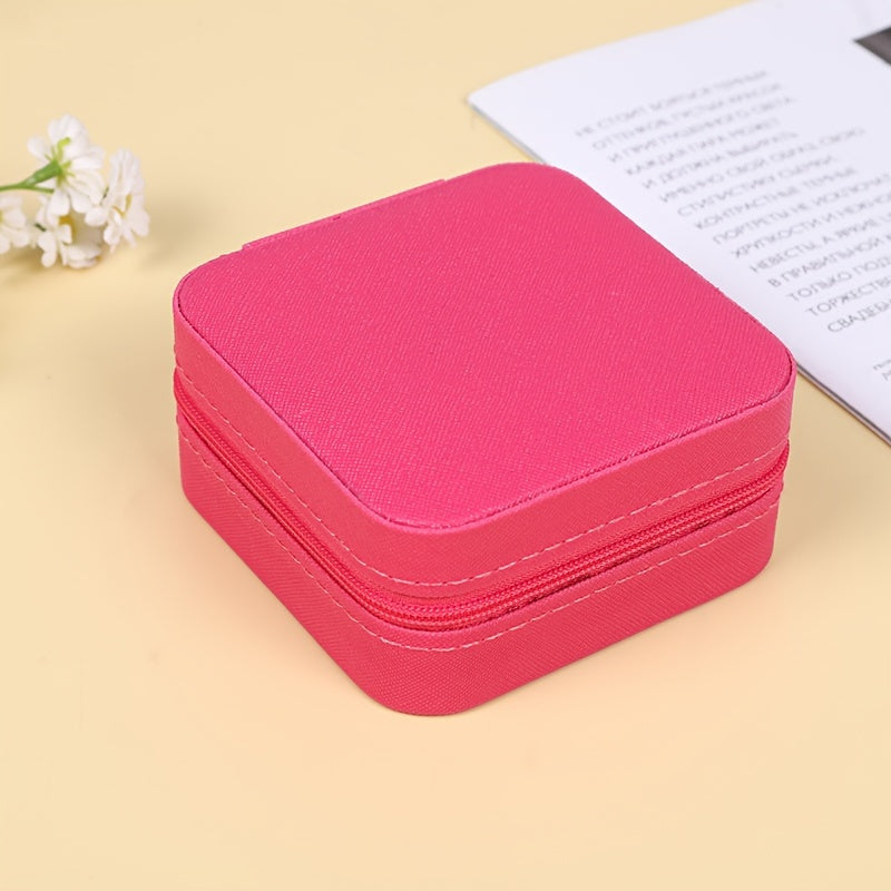 Mini Faux Leather Jewelry Organizer with Zipper Closure for Travel and Gifting