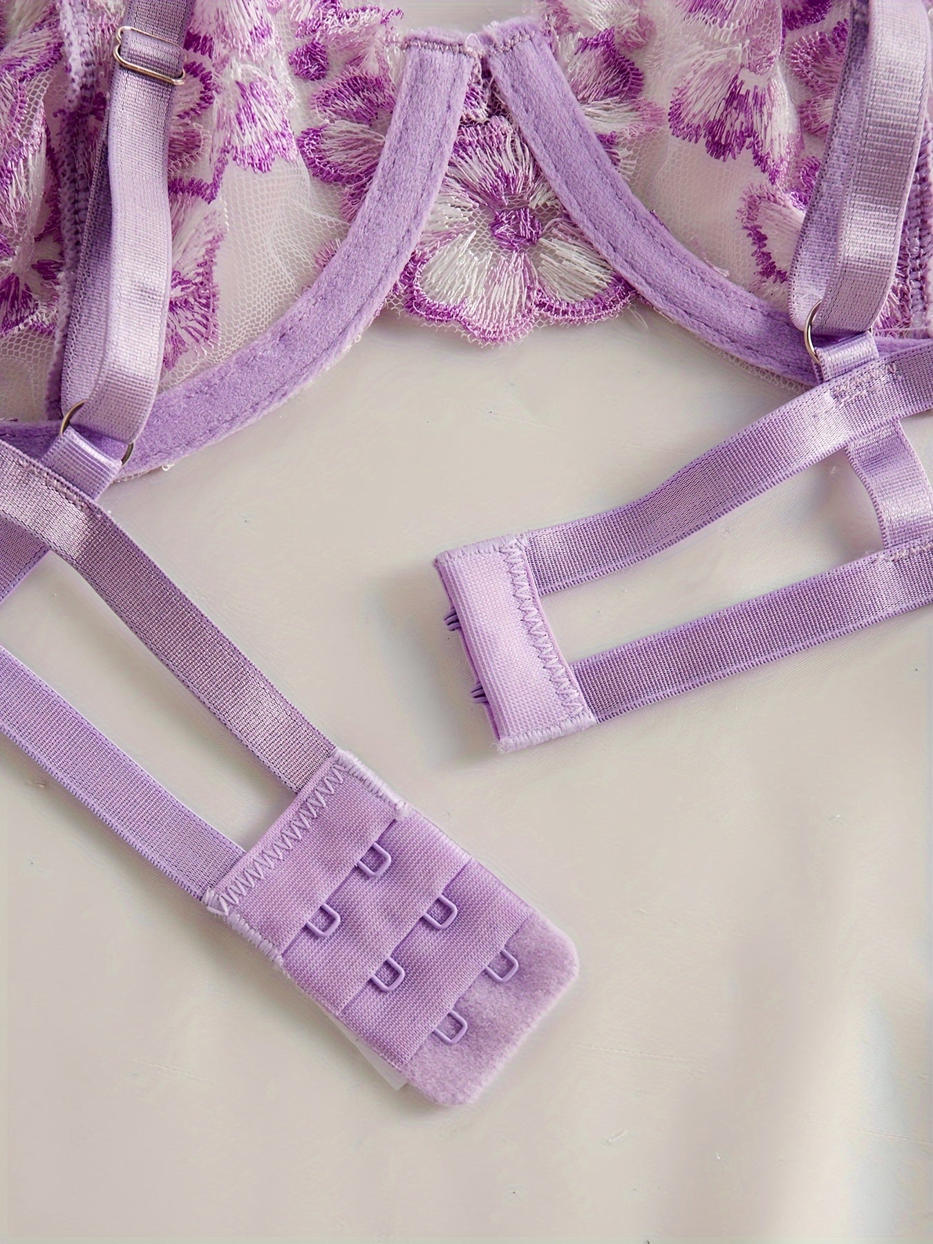 Women's Floral Embroidered Sheer Mesh Lingerie Set with Lace Bralette and Hipster Panties