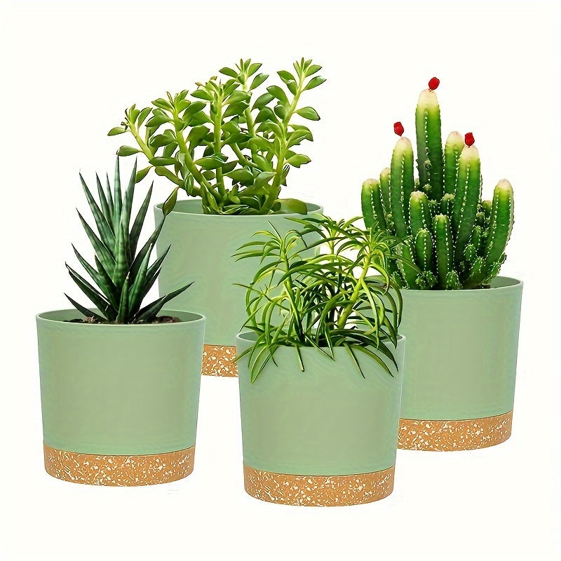 Set of 4 Modern Plastic Flower Pots with Drainage Holes 12.7cm Indoor Outdoor