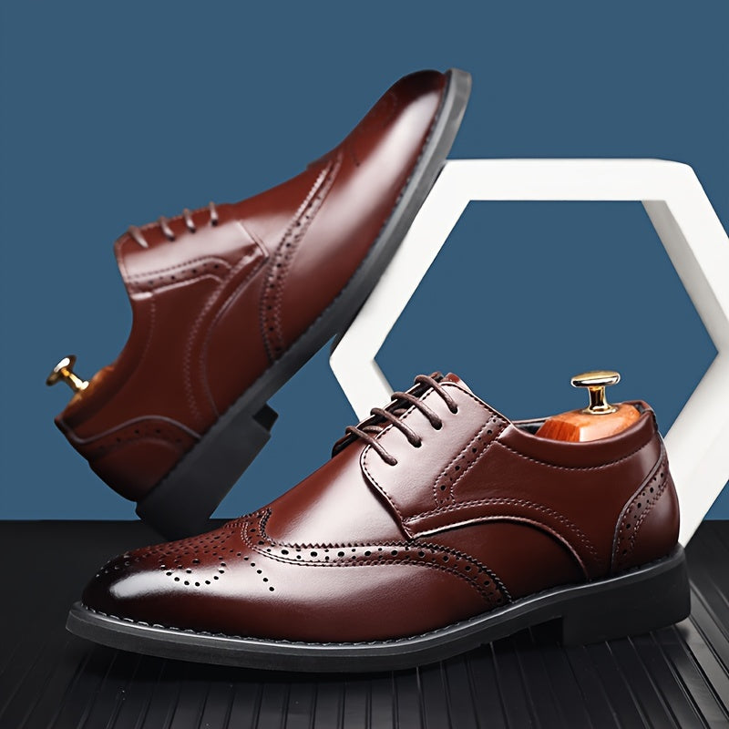 Zapatos de cuero tipo wingtip brogue para hombre con cordones y suela de goma para uso formal y casual