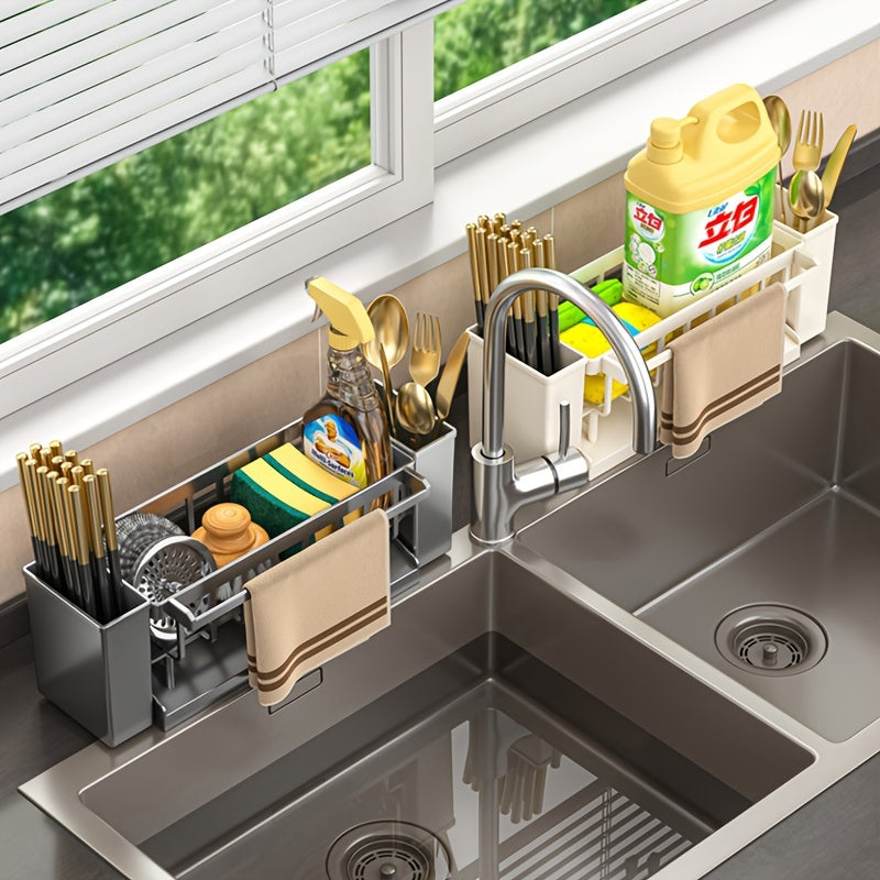 Органайзер для кухонной раковины с корзиной для слива и держателем для губки, пластиковая полка для хранения
