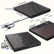 Ultra Slim 8-in-1 USB 3.0 External CD DVD Drive for Laptops Desktops Mac Windows Linux