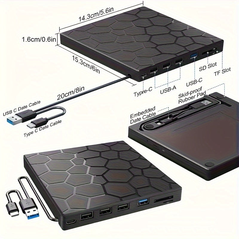 Ultra Slim 8-in-1 USB 3.0 External CD DVD Drive for Laptops Desktops Mac Windows Linux