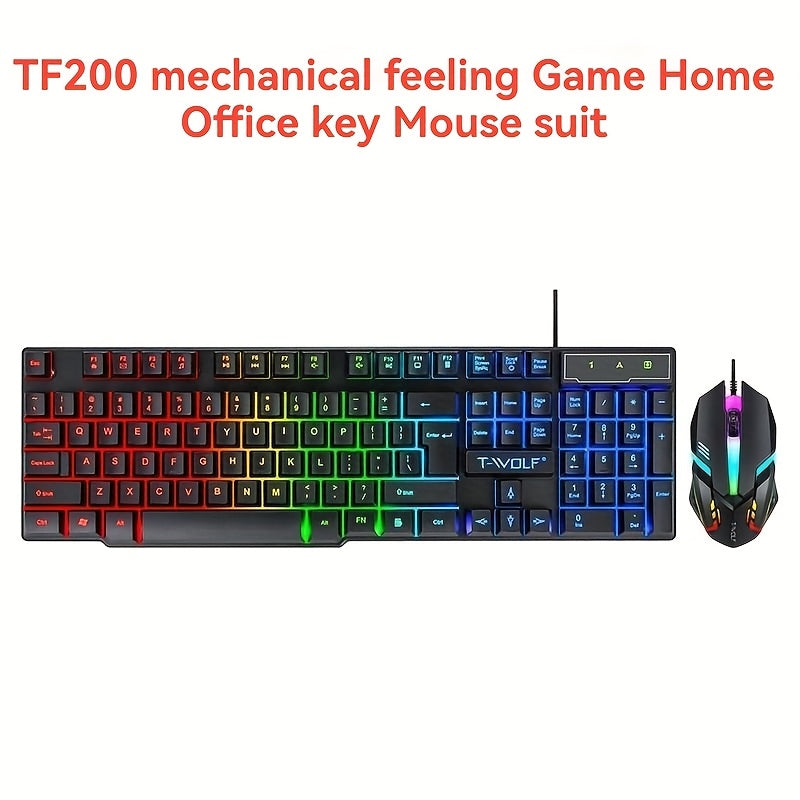 Gaming Keyboard and Mouse Set with Ergonomic Design Optical Movement Detection Wired Mechanical Touch Suspended Keys