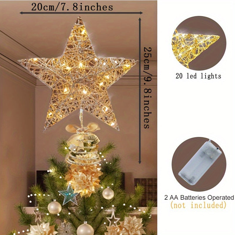 Lighted Glitter Star Tree Topper with LED Lights for Christmas Decorations