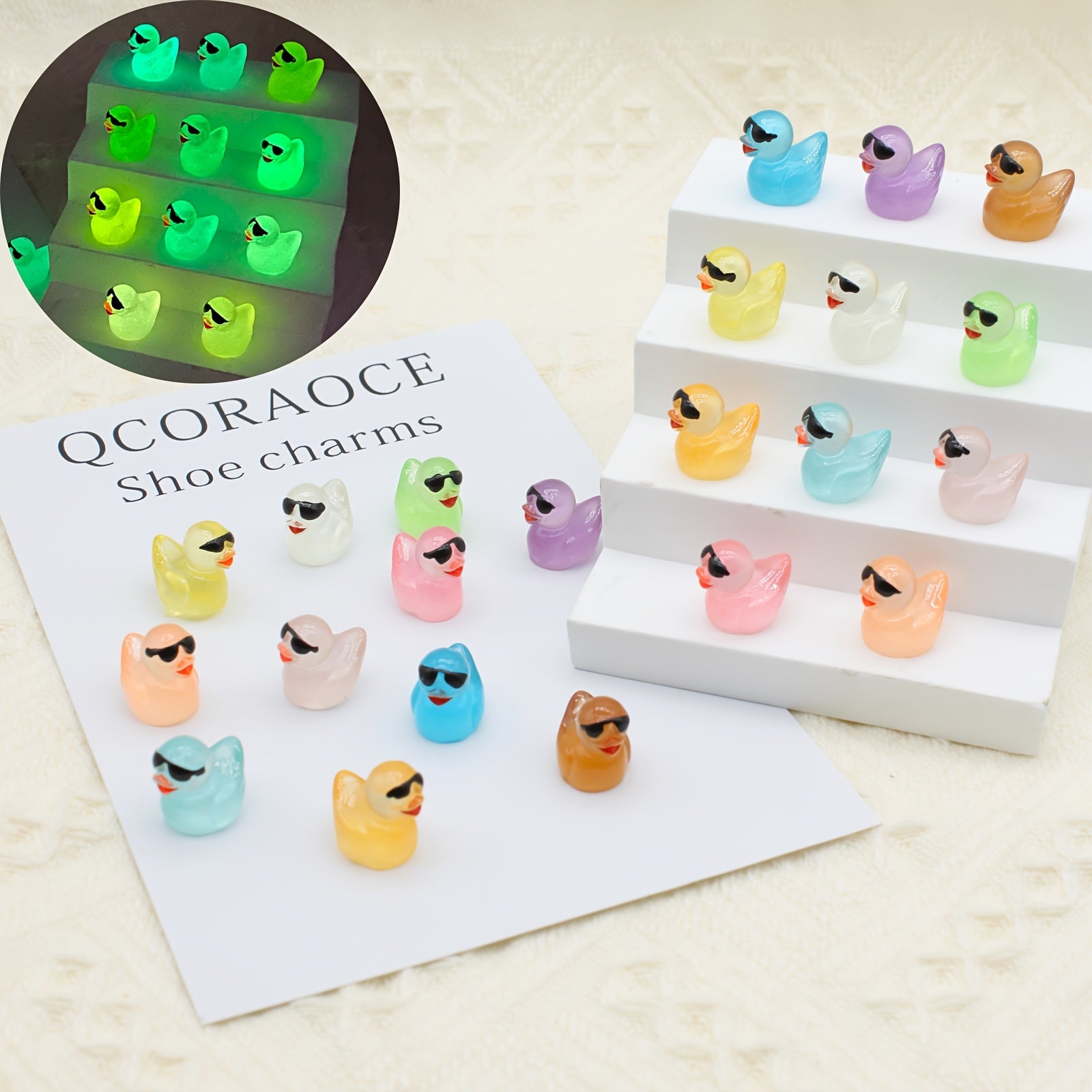Kids Duck Shoe Charms 16-Piece Glow-in-The-Dark Summer Accessories