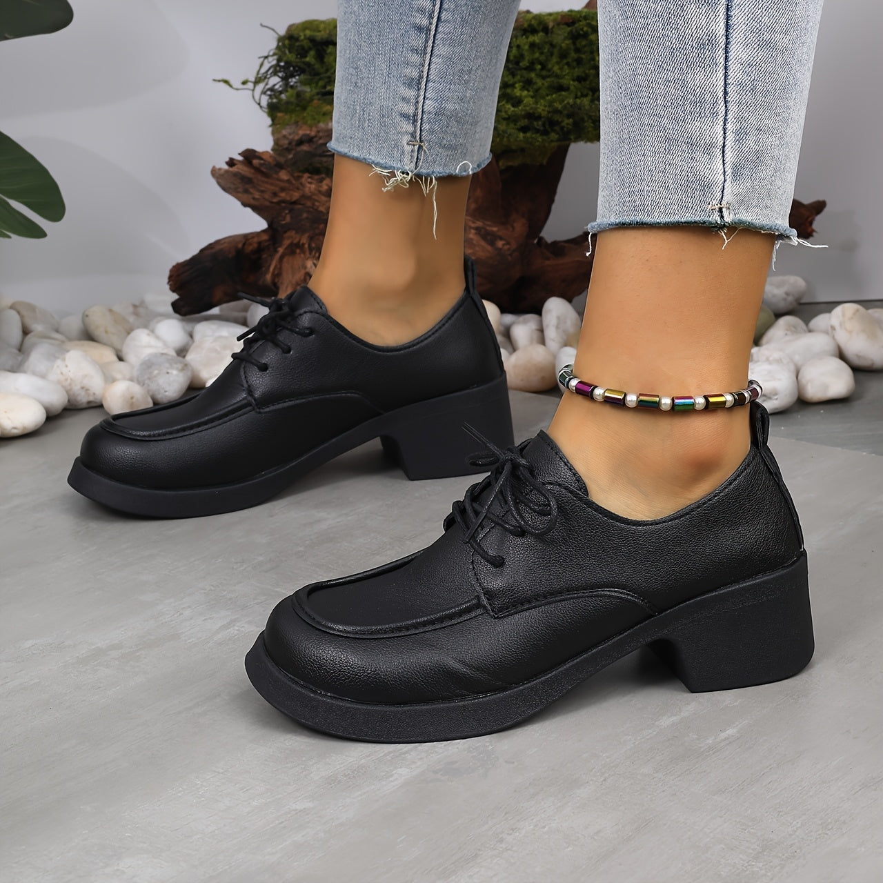 Women's Black Oxford Shoes Loafers With Soft Sole All-Season