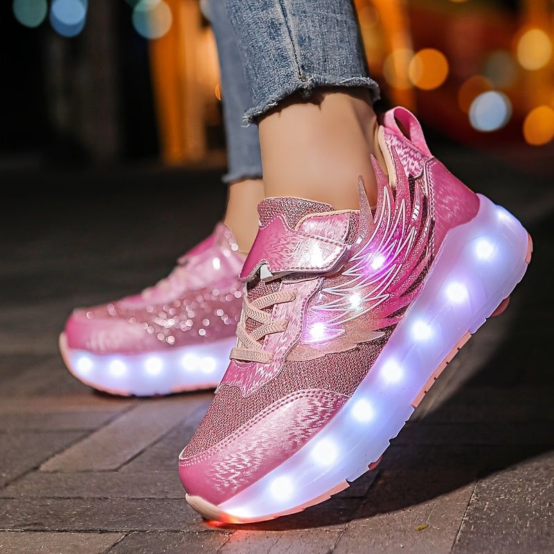 Kids Light-Up Skateboarding Sneakers with USB Charging Breathable Mesh for Outdoor Sports
