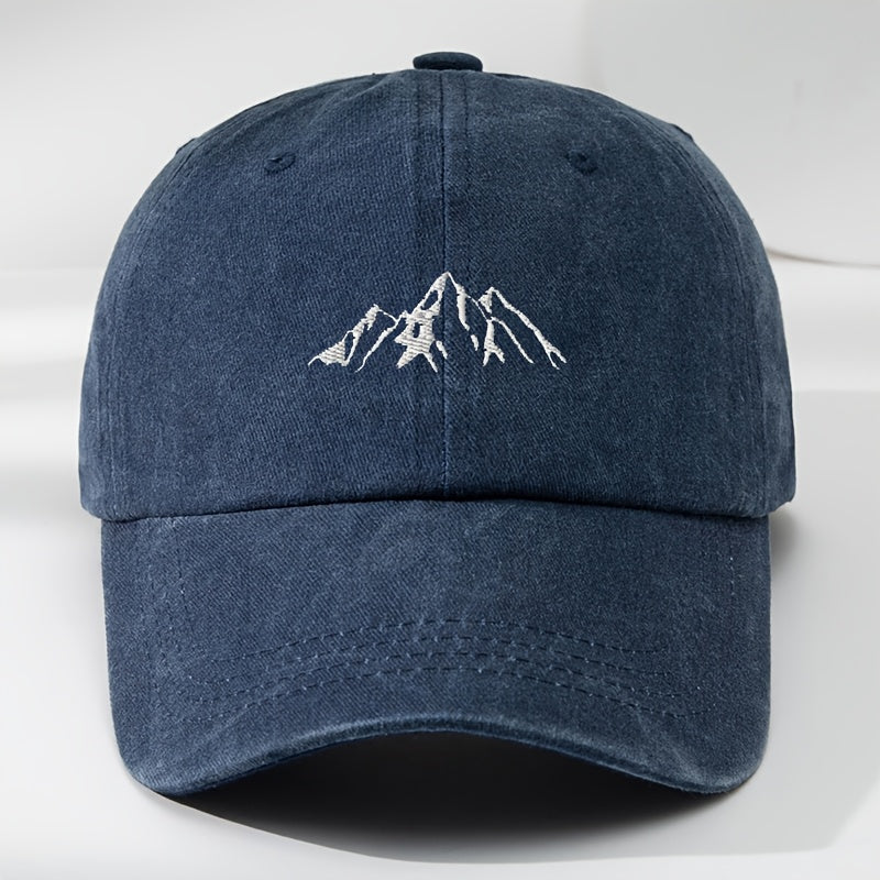 Unisex Polyester Baseball Cap with Embroidered Mountain Peak Adjustable Breathable Outdoor Hat