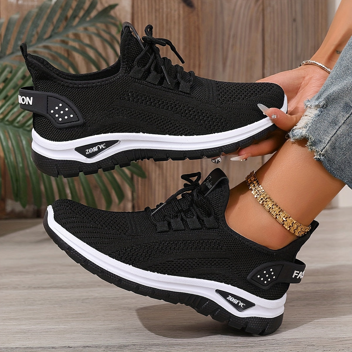 Women's Mesh Casual Slip-On Sneakers White Black Summer Beach Walking