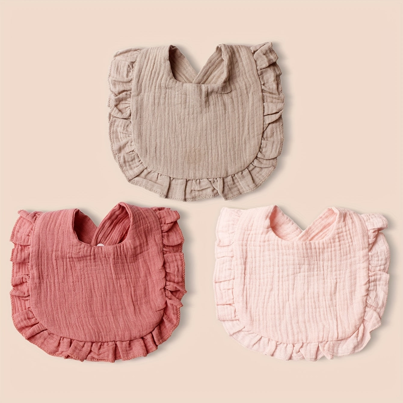 10-Pack Baby Bibs with Lace Trim Non-Waterproof Woven Polyester Snap Closure Solid Colors