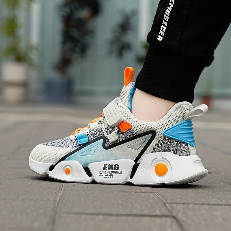 Boys Color Block Breathable Lace-Up Sneakers for Casual Outdoor Activities